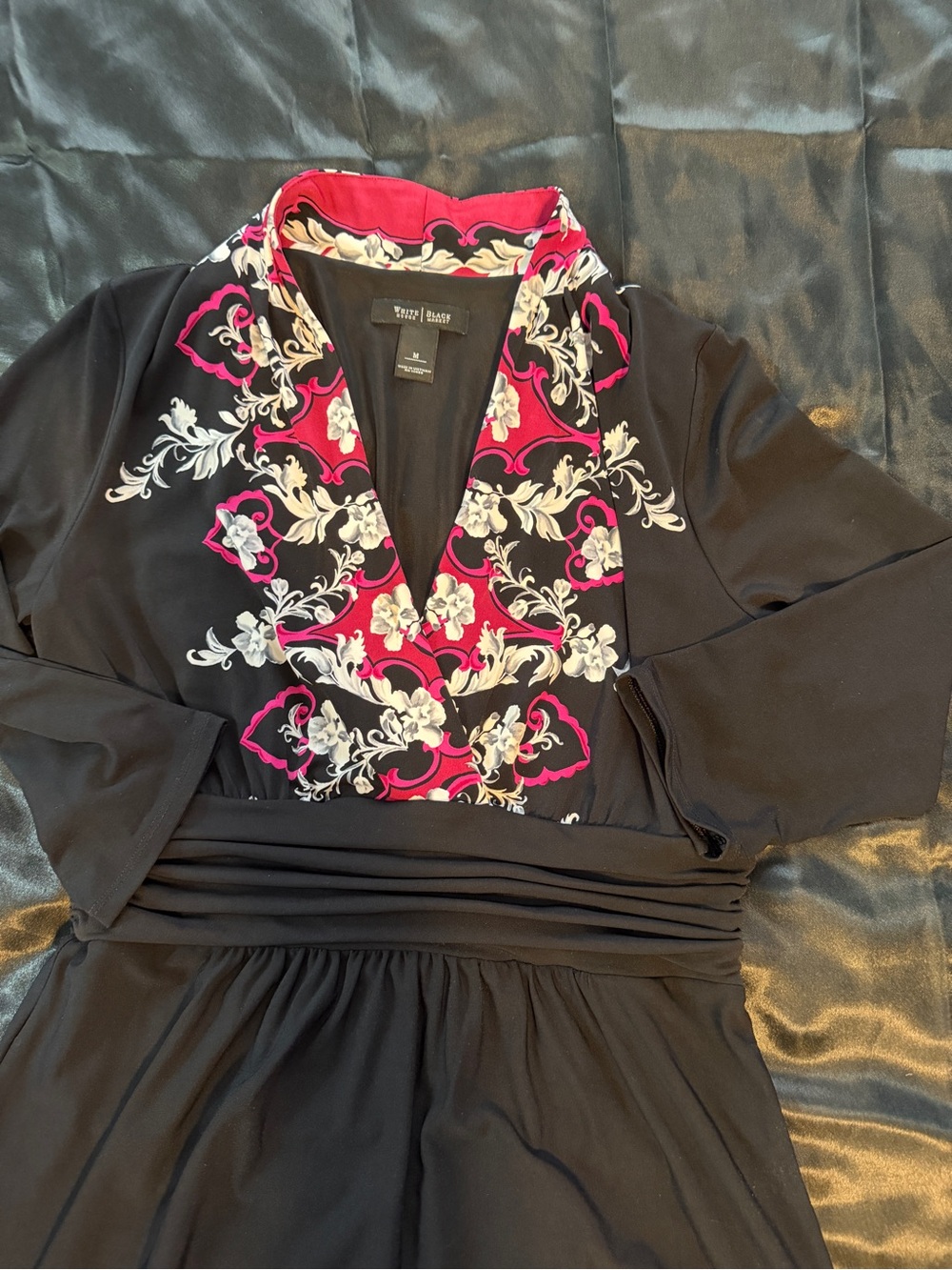 White House Black Market Black Dress with Pink & White Floral Detail